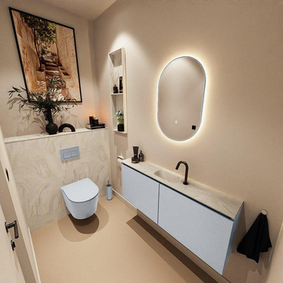 MONDIAZ TURE-DLUX Meuble toilette - 120cm - Clay - EDEN - vasque Ostra - position centrale - 1 trou de robinet