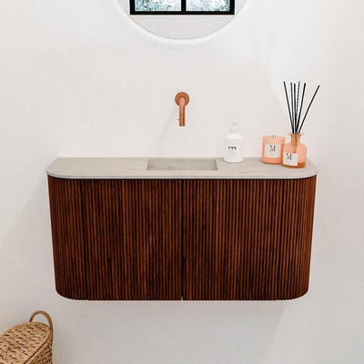 Mondiaz JOYA-DLUX 83.2cm toiletmeubel - ronding links en rechts kleur Ruby - Wastafel FAYE positie Midden Zonder kraangat kleur Opalo.