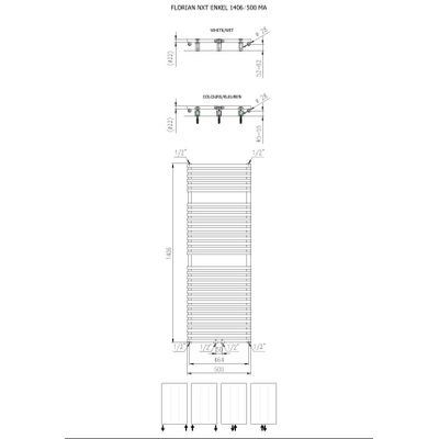 Plieger Florian Nxt Radiateur design simple horizontal 140.6x50cm 759W connexion au centre blanc