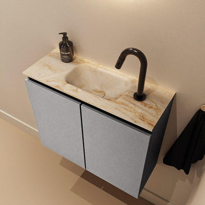 MONDIAZ TURE-DLUX Meuble toilette - 60cm - Plata - EDEN - vasque Frappe - position centrale - 1 trou de robinet