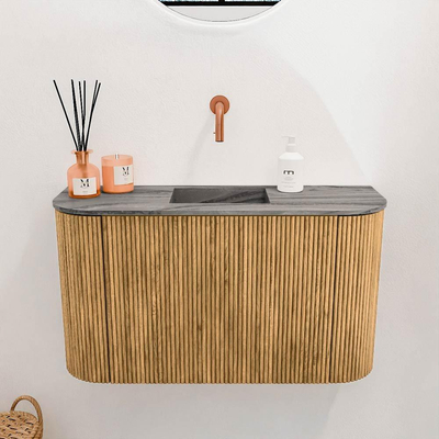 Mondiaz JOYA-DLUX 73.2cm toiletmeubel - ronding links en rechts kleur Oak - Wastafel FAYE positie Midden Zonder kraangat kleur Sombra.