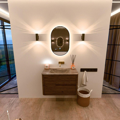 Mondiaz CIRO-DLUX Badkamermeubelset - 80x45x50cm - Solid surface wastafel Oza - 1 wasbak Midden - zonder kraangaten - 2 lades - Dusk