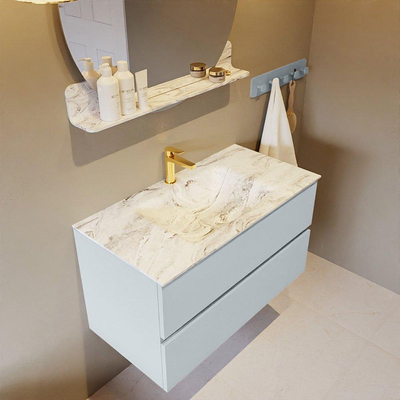 MONDIAZ VICA-DLUX Ensemble meuble de salle de bains - 90cm - meuble bas clay - 2 tiroirs - lavabo encastré cloud centré - 1 trou de robinet - version haute 60cm - glace