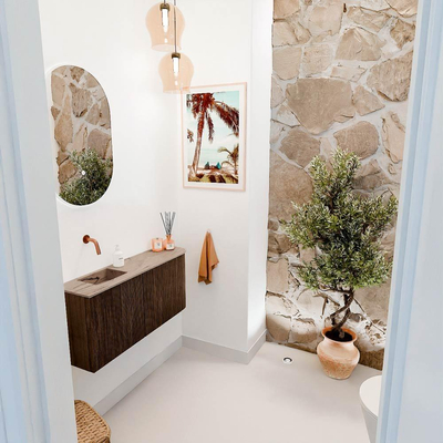 Mondiaz JOYA-DLUX 91.6cm toiletmeubel - ronding rechts kleur Walnut - Wastafel FAYE positie Links Zonder kraangat kleur Arena.