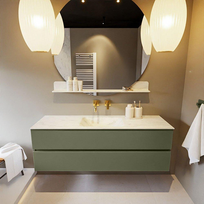 Mondiaz VICA-DLUX ensemble de meuble de salle de bain - 150cm - meuble sous-vasque armée - 2 tiroirs - lavabo encastré nuage milieu - sans trous de robinet - version haute de 60cm - opalo