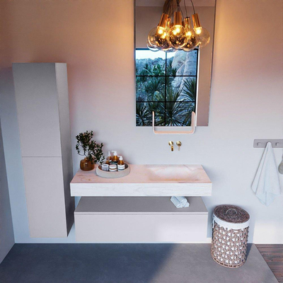 Mondiaz ALAN-DLUX Ensemble de meuble - 120cm - meuble Cale mat - 1 tiroir - Lavabo Cloud Ostra suspendu - vasque Droite - 0 trous de robinet