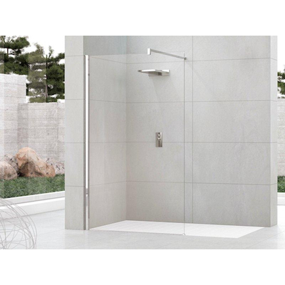 Novellini Kuadra paroi fixe H pour douche à l'italienne Walk 2 117/120x200cm avec barre de fixation murale 100cm profil chrome et verre transparent