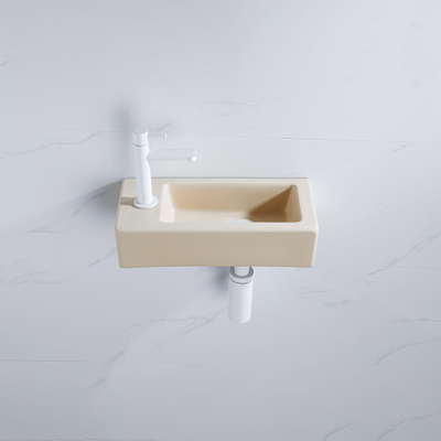 QeramiQ Lave-mains Kit lave-mains - 37.5x18.5x9cm - céramique - trou de robinet gauche - robinet lave-mains mat blanc - bonde de vidage - siphon abaissé - Mat Beige