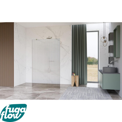FugaFlow Eccelente Vetro Vrijstaande inloopdouche badkamer - 120x200cm - Helder geribbeld - antikalk - 8mm veiligheidsglas - met wandarmen - RVS geborsteld -