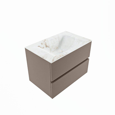 MONDIAZ VICA-DLUX Ensemble meuble de salle de bains - 70cm - meuble sous-vasque smoke - 2 tiroirs - lavabo encastré cloud centré - 1 trou de robinet - version haute 60cm - frape