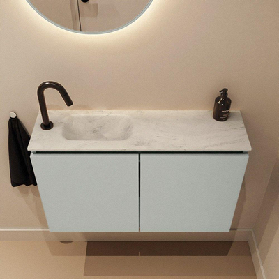 MONDIAZ TURE-DLUX Meuble WC 80 cm Greey. EDEN lavabo Opalo position gauche. Avec 1 trou de robinet.