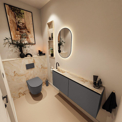 MONDIAZ TURE-DLUX 120cm toiletmeubel Dark Grey. EDEN wastafel Frappe positie links. Met 1 kraangat.