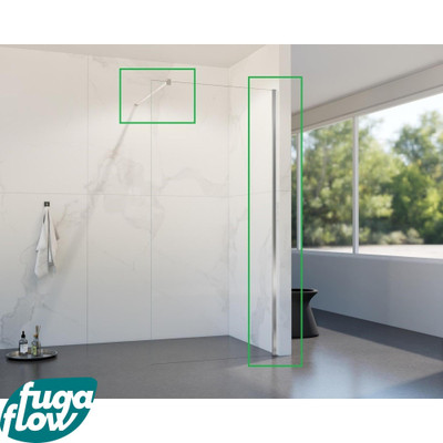 FugaFlow Eccelente Vetro ensemble de profil 200cm + barre de renfort 120cm chrome -