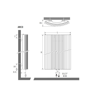 Jaga Iguana Arco Radiateur design 1800x510mm 1725 watt gris métal