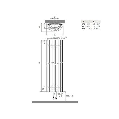 Jaga Iguana Circo Radiateur design modèle mural 1800x340mm 1092 watt gris métal