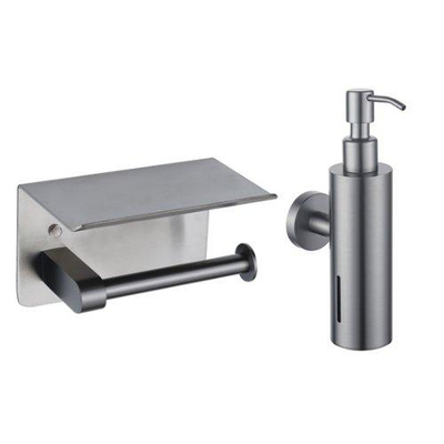 FugaFlow Eccelente Acces toilet accessoireset - zeepdispenser - toiletrolhouder - met plateau - geborsteld gunmetal