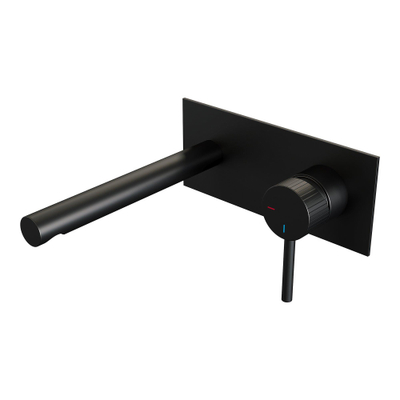 Brauer Stripe wastafelkraan - model A1 - inbouw - laag - rechte uitloop - met afdekplaat - zwart
