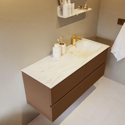 Mondiaz VICA-DLUX ensemble de meuble de salle de bain - 120cm - meuble sous-vasque repos - 4 tiroirs - lavabo encastrée cloud droite - 1 trou de robinet - version haute de 60cm - opalo