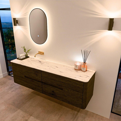 Mondiaz CIRO-DLUX Badkamermeubelset - 170x45x50cm - Solid surface wastafel Nata - 1 wasbak Links - zonder kraangaten - 4 lades - Shadow