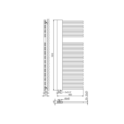 Plieger Frente Destra designradiator met horizontale buis rechts 1610x600mm 933W zwart grafiet (black graphite) OUTLETSTORE