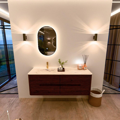 Mondiaz CIRO-DLUX Meuble de salle de bains - 140x45x50cm - Plan vasque solid surface Nata - 1 lavabo à gauche - 1 trou de robinetterie - 4 tiroirs - Ruby