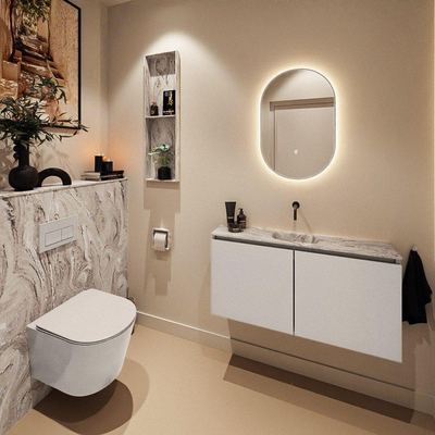 MONDIAZ TURE-DLUX Meuble de toilette 100 cm Linen. Lavabo EDEN Glace position centrale. Sans trou de robinet.
