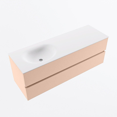 Mondiaz VICA ensemble de meuble de salle de bain - 140cm - meuble sous-vasque rosee - 2 tiroirs - lavabo moon gauche - sans trous de robinet - version haute de 60cm - talc