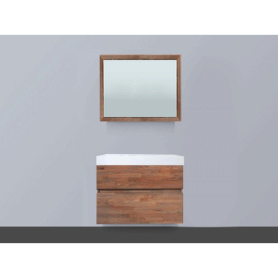 Saniclass Natural Wood Meuble avec miroir 80cm suspendu Grey Oak avec vasque Blanc