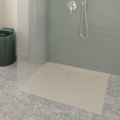 Villeroy & Boch Ecora douchebak - 100x80x3.5cm - afvoer lange zijde - almond (beige)