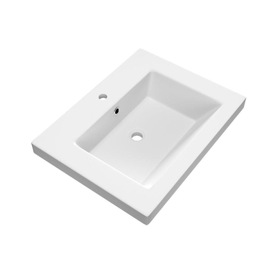 Saniclass Foggia Plan vasque 60x46cm 1 trou de robinet avec trop plein et vasque simple marbre minéral Blanc mat