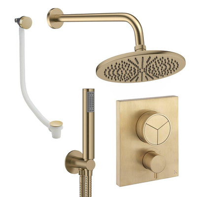 Crosswater MPRO Ensemble de douche de tête encastré - 2 poignées - vidage de baignoire - pomme de douche 30 cm - douchette - bras mural - laiton brossé