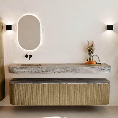 MONDIAZ THOR-DLUX Meuble de salle de bains - 190cm - arrondi gauche + droite - couleur Dusk - 2 tiroirs et 2 portes - Vasque suspendue CLOUD Gauche sans trou de robinet - couleur Oza