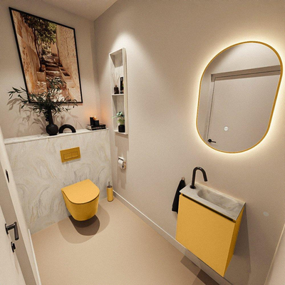 MONDIAZ TURE-DLUX 40cm toiletmeubel Ocher. EDEN wastafel Ostra positie rechts. Met 1 kraangat.