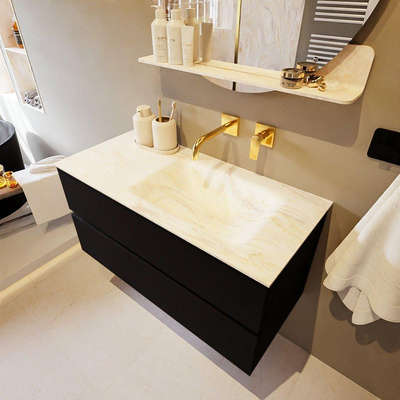 Mondiaz VICA-DLUX Ensemble de meuble de salle de bain - 100cm - meuble sous-vasque urban - 2 tiroirs - lavabo encastré cloud droite - sans trous de robinet - version haute de 60cm - ostra