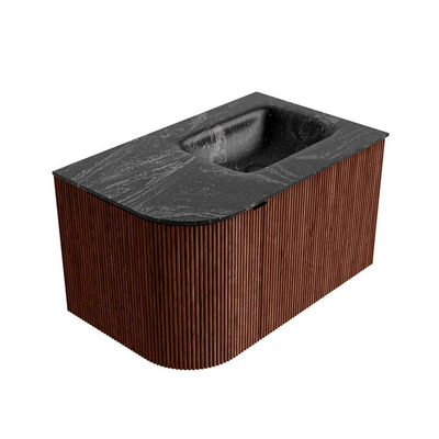 Mondiaz KURVE-DLUX Ensemble de meuble de salle de bains - 75x46x40cm - 1 tiroir - 1 porte - lavabo solid surface - droit - sans trou de robinet - Ruby