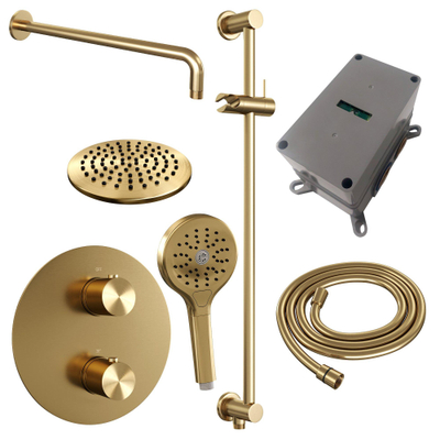 BRAUER Gold Edition douche thermostatique encastrée - 3 voies - rond - set 93 - douche principale de 20 cm - bras mural courbé - douchette à main 3 positions - flexible de douche - barre de douche intégrée - or brossé PVD