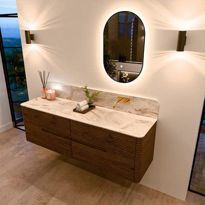 Mondiaz CIRO-DLUX Ensemble de meubles de salle de bains - 160x45x50cm - plan-vasque solid surface Frappe - 1 lavabo à droite - sans trous de robinet - 4 tiroirs - Dusk