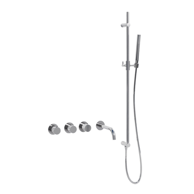 Fortifura Nebbio Badcombinatie-set - thermostaatkraan - glijstang - met geïntegreerde - wandaansluitbocht - metalen doucheslang - staaf handdouche - uitloop - hoogglans chroom