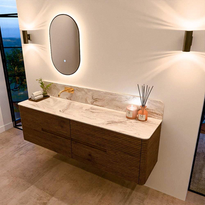 Mondiaz CIRO-DLUX Badkamermeubelset - 170x45x50cm - Solid surface wastafel Frappe - 1 wasbak Links - zonder kraangaten - 4 lades - Dusk