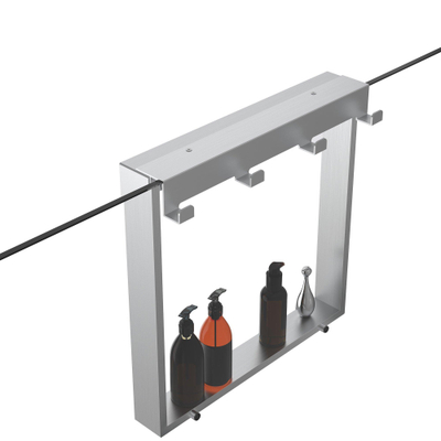 Fortifura Galeria schap met 4 haken - voor douchewand - 50x50x6.5cm - geborsteld RVS - B-KEUS - SCHAP DIENT IN ELKAAR GEZET TE WORDEN MET MONTAGE KIT -OUTLET UDEN