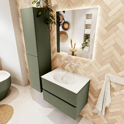 Mondiaz VICA ensemble de meuble de salle de bain - 70cm - meuble sous-vasque armée - 2 tiroirs - lavabo lune milieu - sans trous de robinet - version haute 60cm - talc