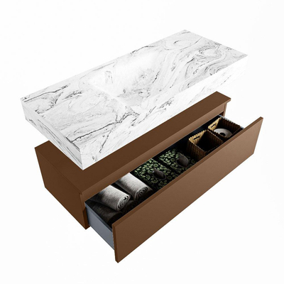Mondiaz ALAN-DLUX Ensemble de meuble - 110cm - meuble Rust mat - 1 tiroir - Lavabo Cloud Glace suspendu - vasque Centre - 1 trou de robinet