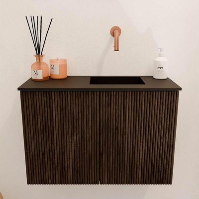 Mondiaz JOYA 60cm toiletmeubel - kleur Walnut - Wastafel FAYE positie Rechts Zonder kraangat kleur Urban.