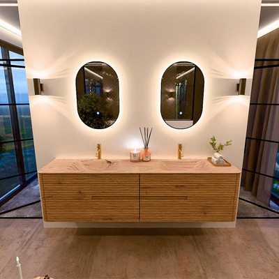 Mondiaz CIRO-DLUX Badkamermeubelset - 190x45x50cm - Solid surface wastafel Arena - 2 wasbak Dubbel - 2 kraangaten - 4 lades - Oak