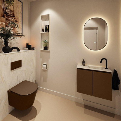 MONDIAZ TURE-DLUX 60cm toiletmeubel Rust. EDEN wastafel Ostra positie rechts. Met 1 kraangat.