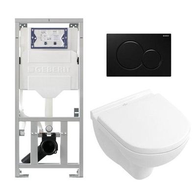 Villeroy & Boch O.novo Compact inbouwset met diepspoel wandcloset wit softclose zitting afdekplaat zwart