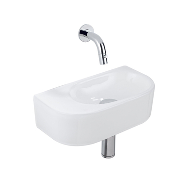 Fugaflow Efficiente Pietra Fonteinset - 40x21.5x12cm - glad - halfrond - keramiek - fonteinkraan chroom - afvoerplug - verlaagd sifon - wit glans