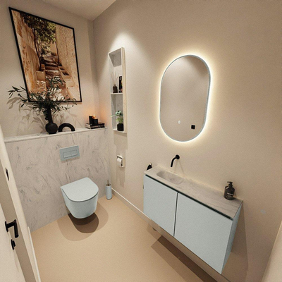 MONDIAZ TURE-DLUX Meuble WC 80 cm Greey. Lavabo EDEN Opalo position gauche. Sans trou de robinet.