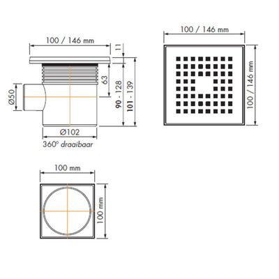 Easy Drain Aqua quattro vloerput abs 10x10cm horizontaal