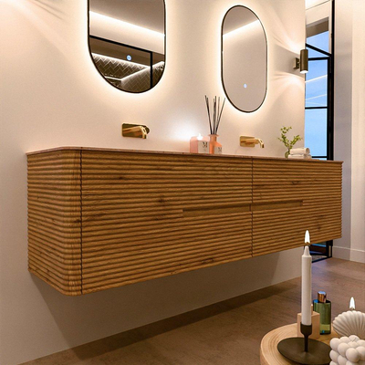 Mondiaz CIRO-DLUX Badkamermeubelset - 190x45x50cm - Solid surface wastafel Saba - 2 wasbak Dubbel - zonder kraangaten - 4 lades - Oak